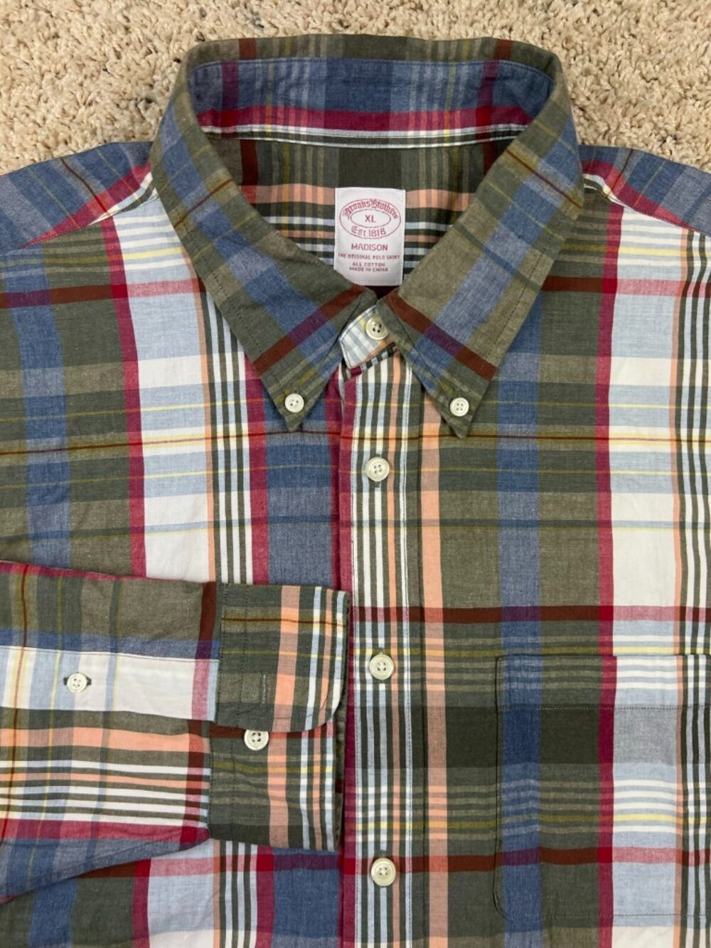 Brooks Brothers Madison Button Up Shirt XL Mens Colorful Red Green Blue Orange